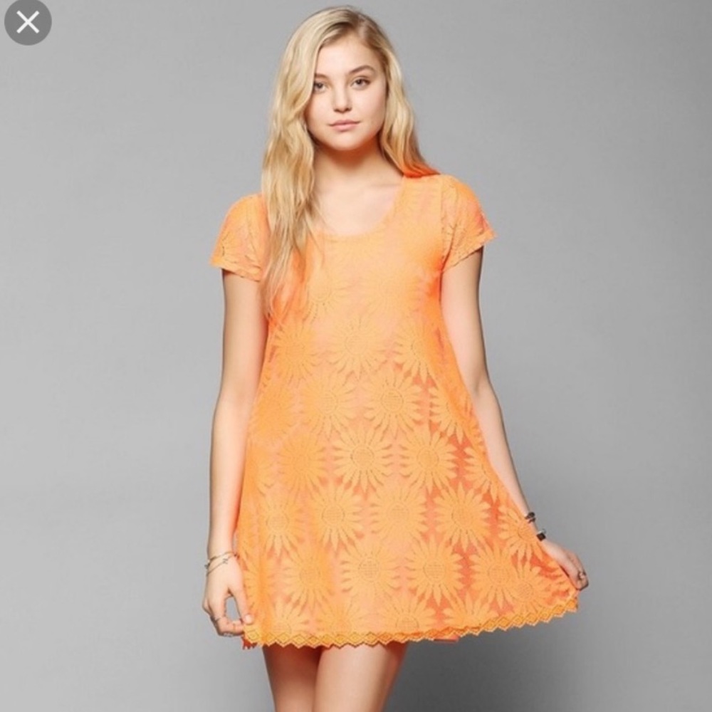 UO Kimchi Blue Orange Lace Floral Dress - Size Small